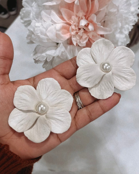Ivory Flower Statement Earring with Pearl - PREORDER