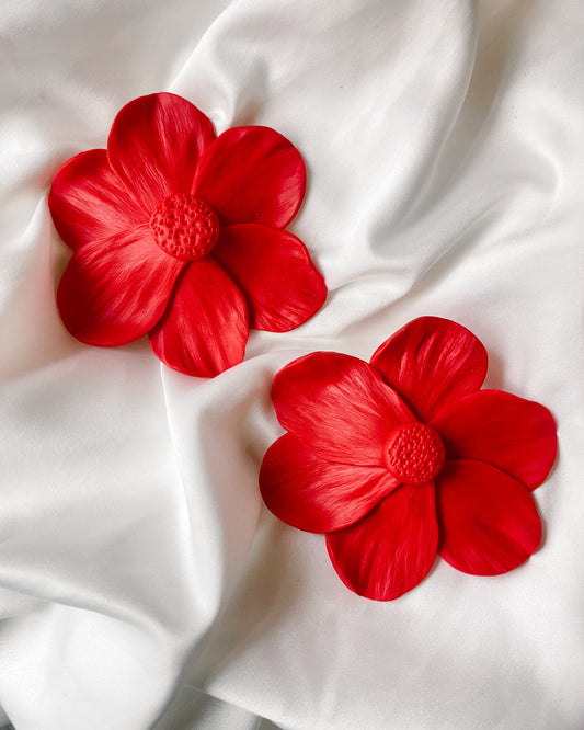 Red Flower Statement Earrings - PREORDER