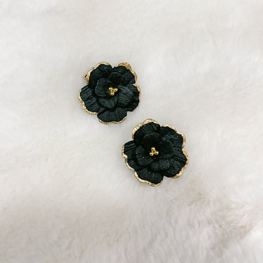 Black Flower Statement Stud Earrings