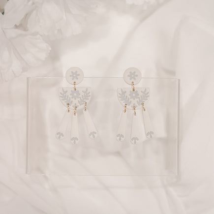 Ivory and Sage Green Floral Detailed Earrings