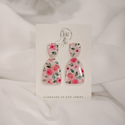 Pink Roses Print Earrings