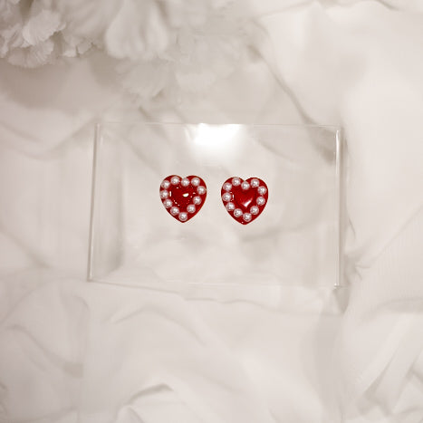 Heart Pearl Stud Earrings